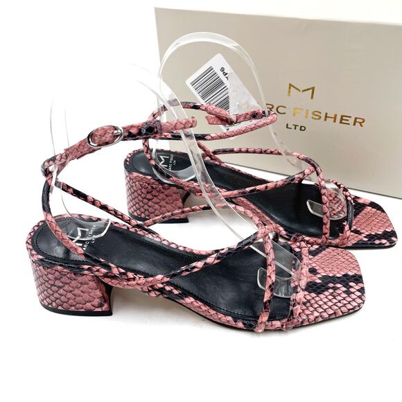 Marc Fisher Jared Sandals Pink Multi Snake Print Leather Ankle Strap Sz‎ 6.5 - Picture 2 of 11
